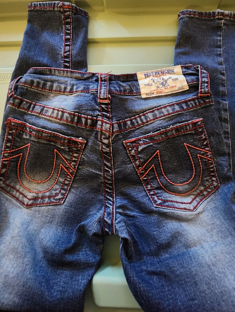 True Religion girls Dark Blue Skinny Jeans with Red Stitching